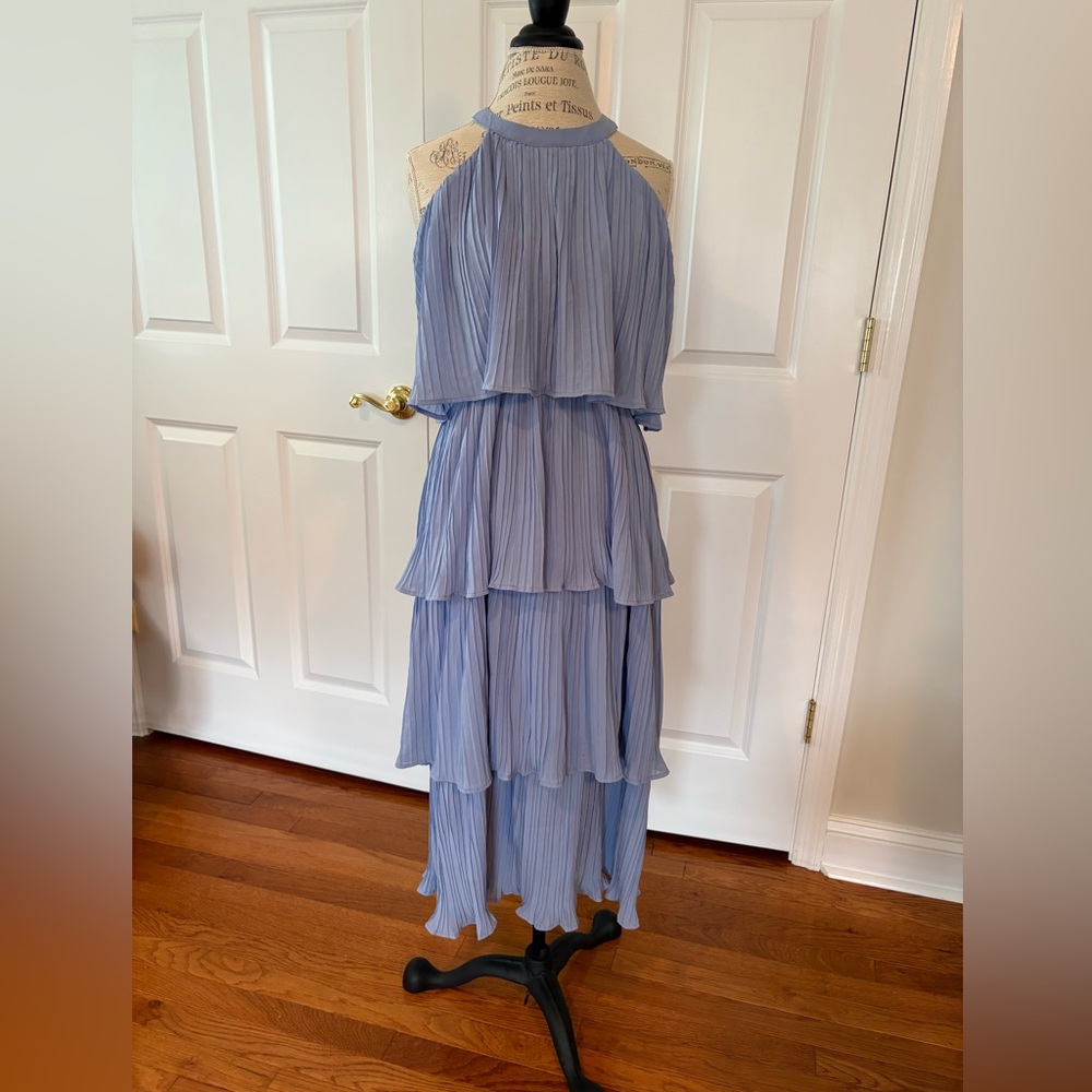 Tiered Halter Midi Dress in Soft Blue